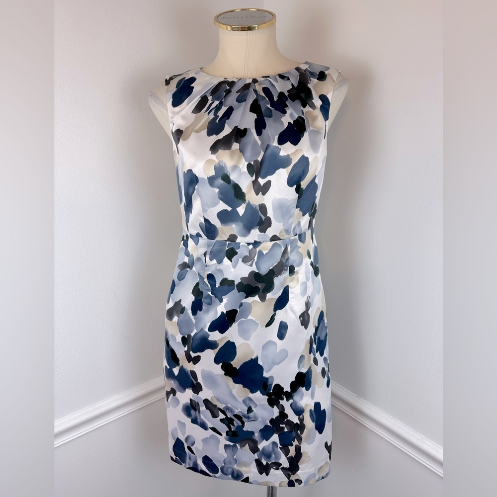 ANN TAYLOR Petite Sleeveless Neutral Watercolor Sheath Dress | Size 2P